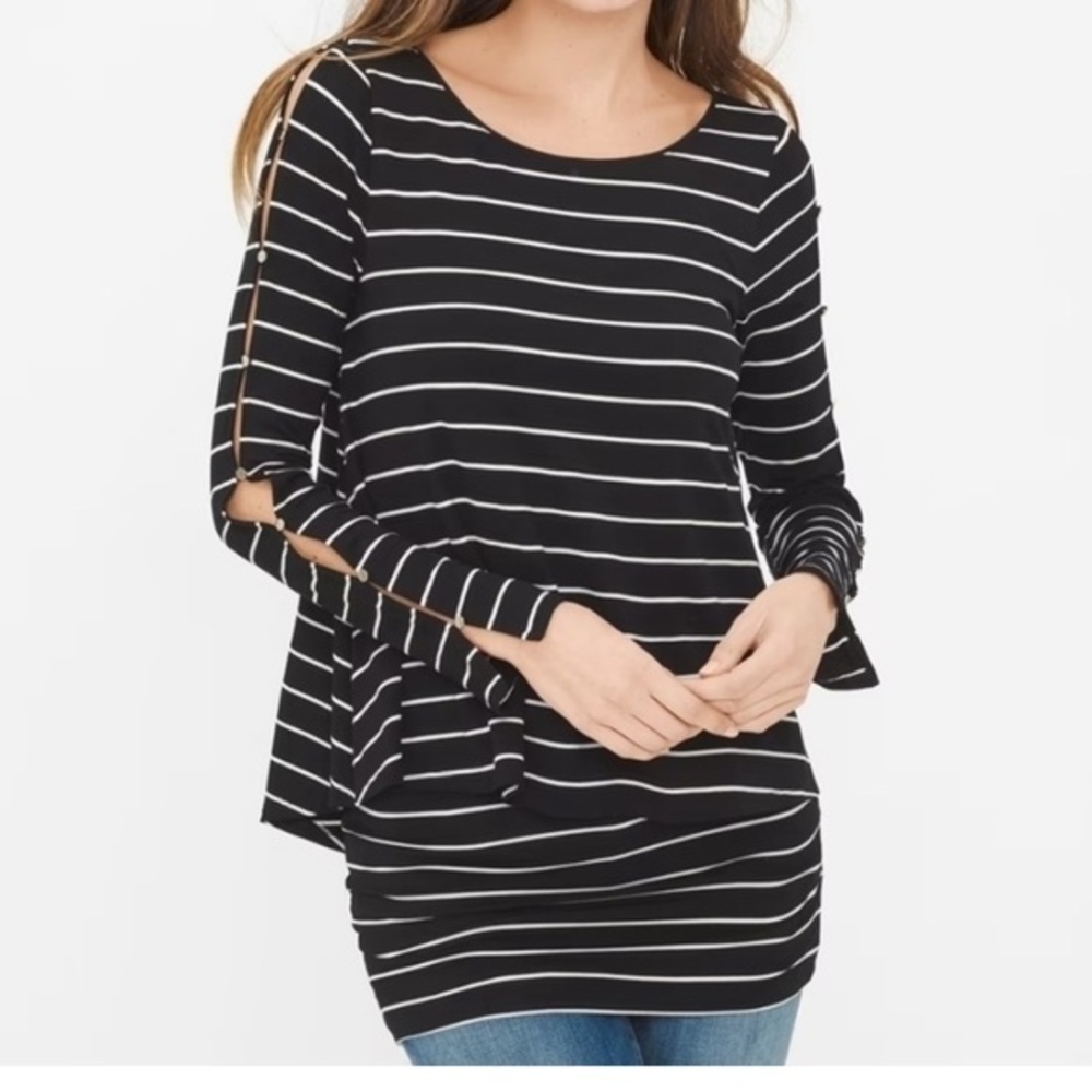 🍀3/$30 White House Black Market Double-Layer striped tunic dress fitted buttons